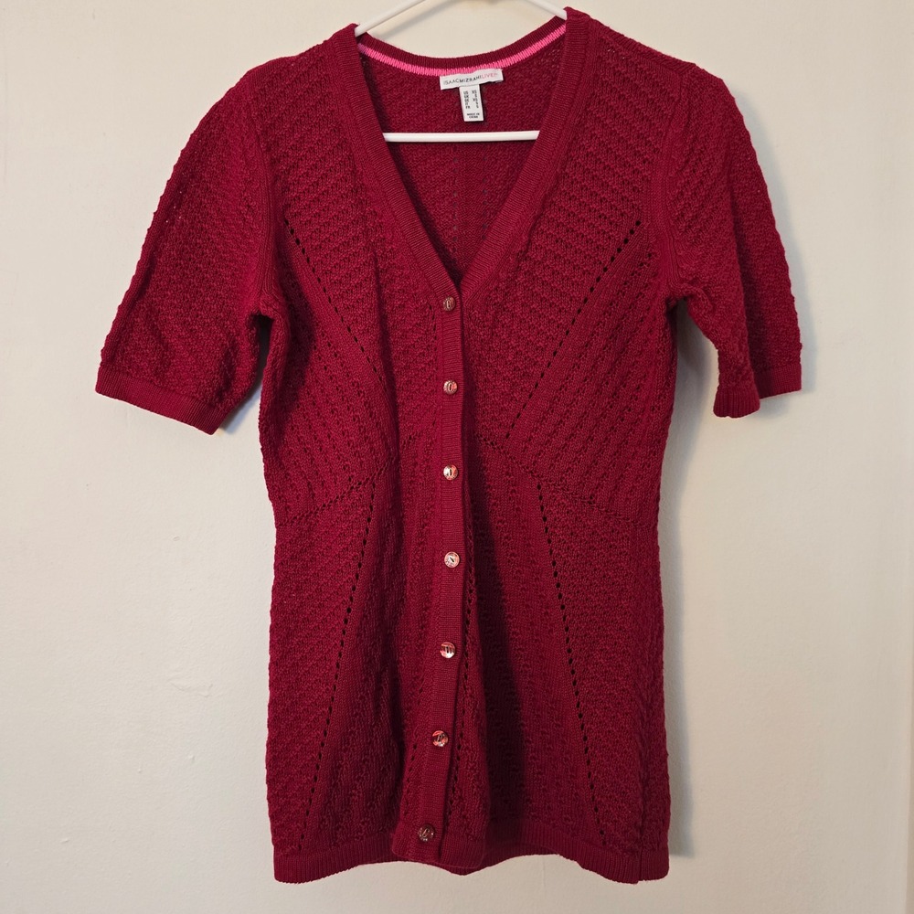Isaac Mizrahi Sweater Cardigan Short Sleeve V Neck Womens Extra Small Dark Red